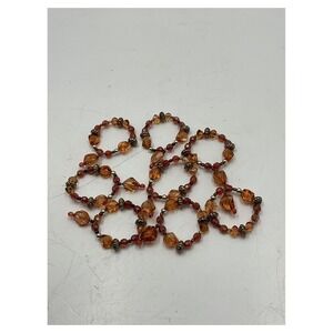Unbranded Amber Beaded Napkin Rings Set of 8 Fall Thanksgiving Decor Bronze Tone